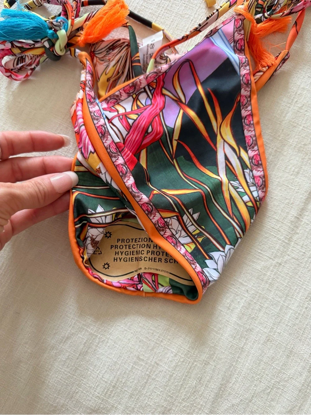 🌺 Orange Floral Scarf Print Tassel Bikini